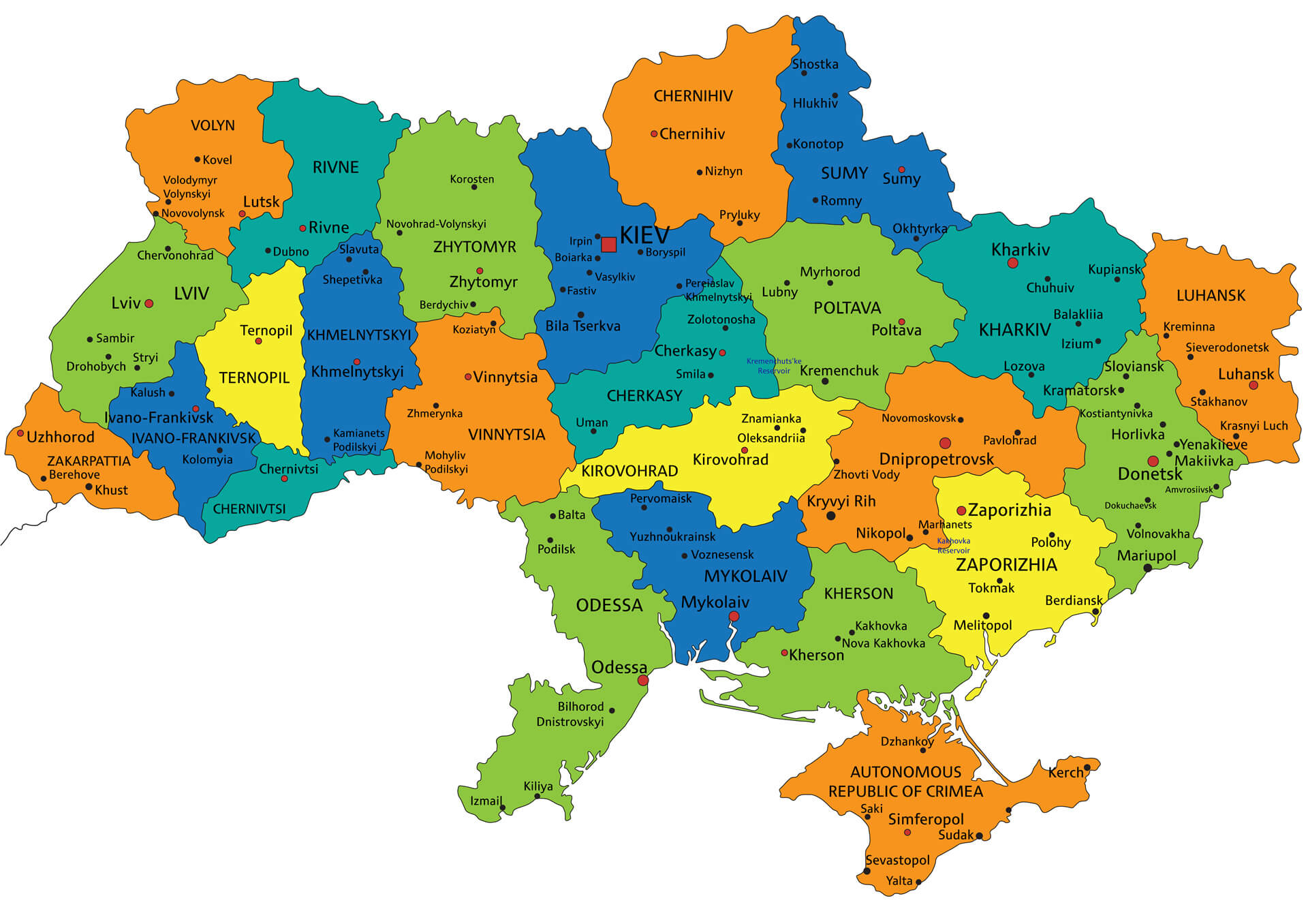 Bunte politische Karte der Ukraine
